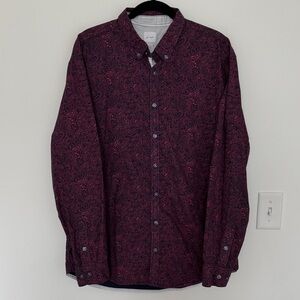 JB Holt Men's Burgundy Paisley Button Down Shirt, Athletic Fit - Size XL